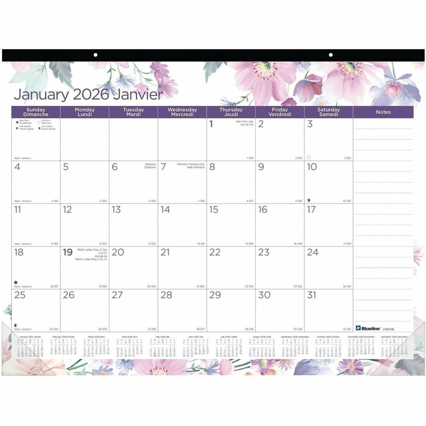 Blueline Passion Monthly Desk Pad Calendar, 22" x 17" , Bilingual