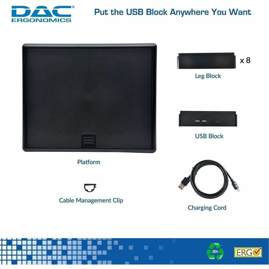 DAC® Stax MP-213 Height-Adjustable Monitor/Laptop Stand with 2-USB Ports, Black - 02159
