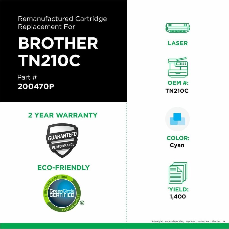 CIG Remanufactured Laser Toner Cartridge Brother TN210C - Cyan - 1 Each - 200470P