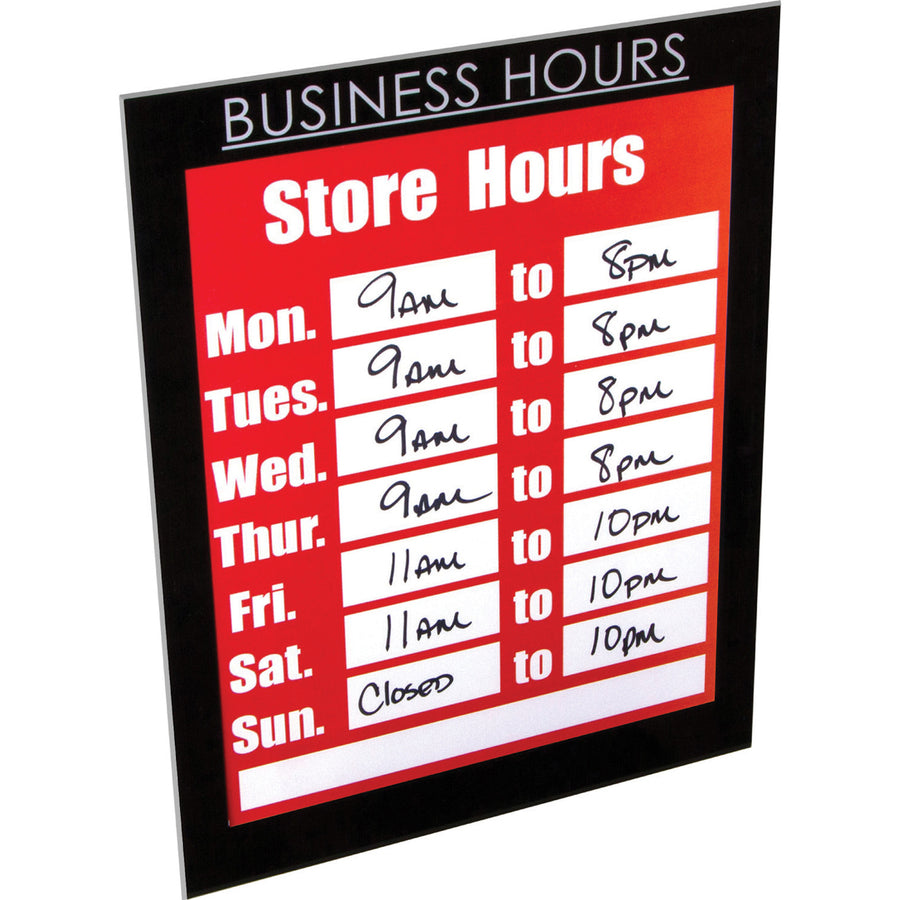 nudell 8.5" x 11" Magnetic Business Hours Sign Holder, Black - 37085BH