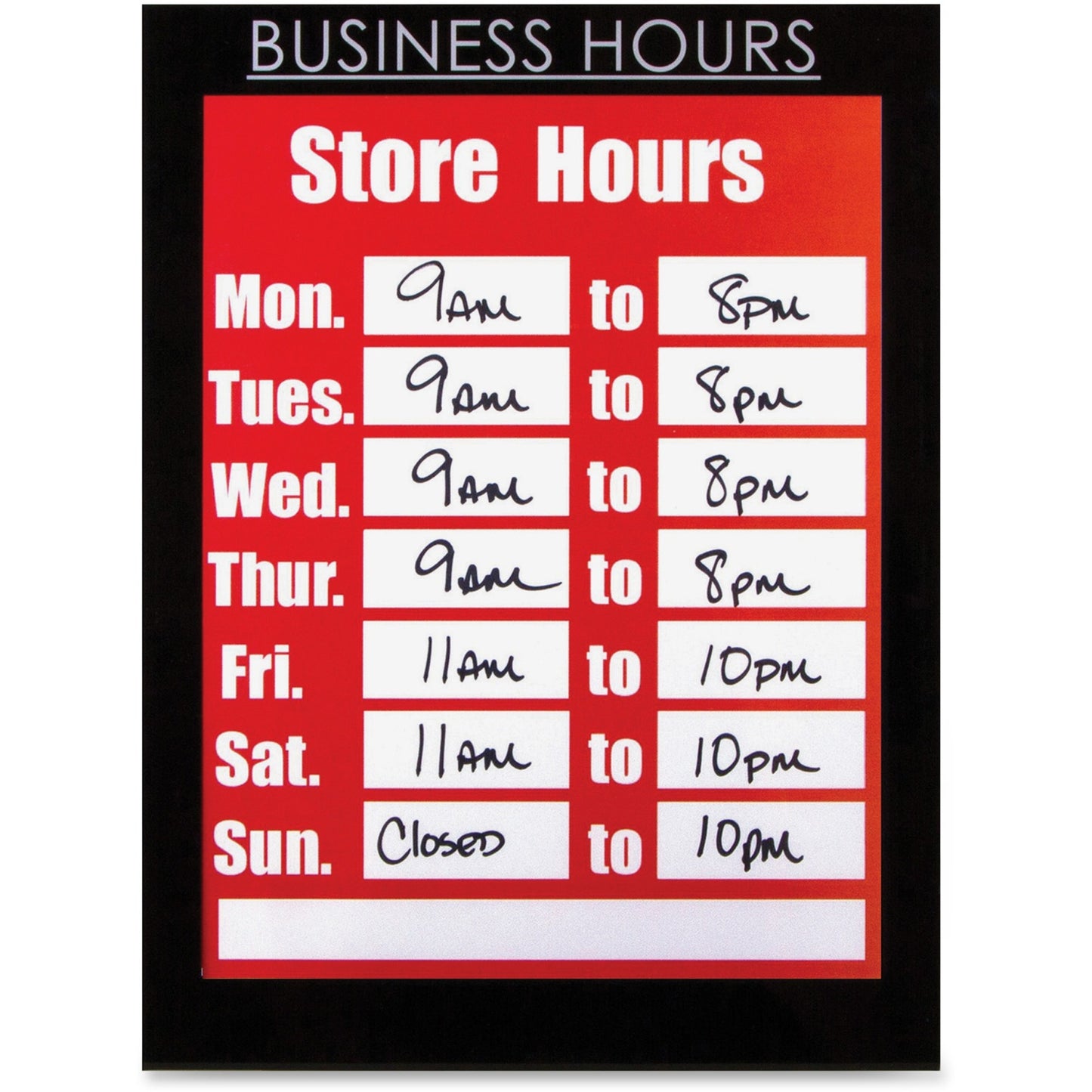 nudell 8.5" x 11" Magnetic Business Hours Sign Holder, Black