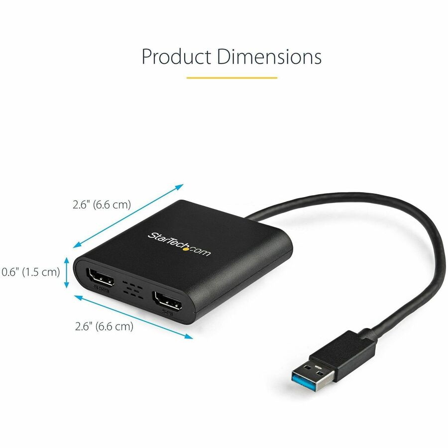 StarTech.com USB 3.0 to Dual HDMI Adapter, USB to 2x HDMI Monitor Converter for Windows (no support for macOS/ChromeOS/Linux) - TAA - USB32HD2
