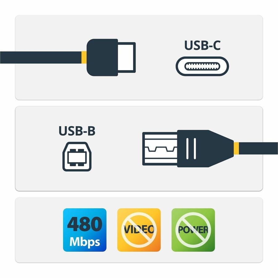 StarTech.com 0.5m USB C to USB B Printer Cable - M/M - USB 2.0 - USB C to USB B Cable - USB C Printer Cable - USB Type C to Type B Cable - USB2CB50CM