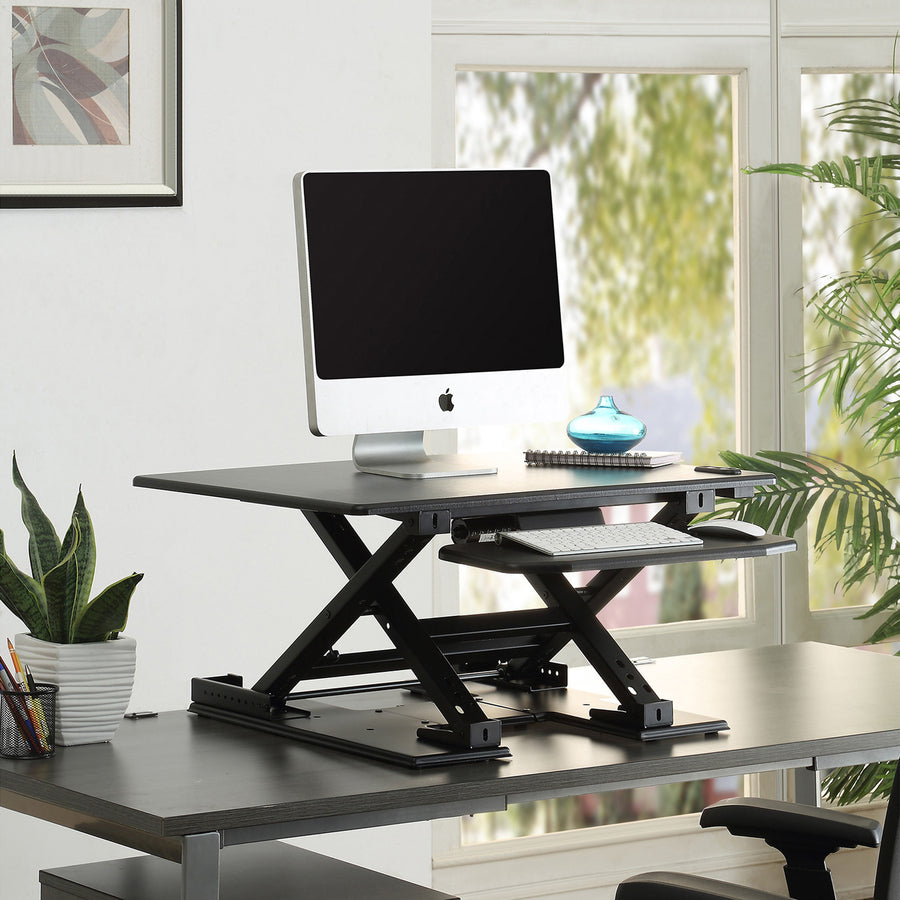 Lorell Electric Desk Riser with Keyboard Tray - 99552
