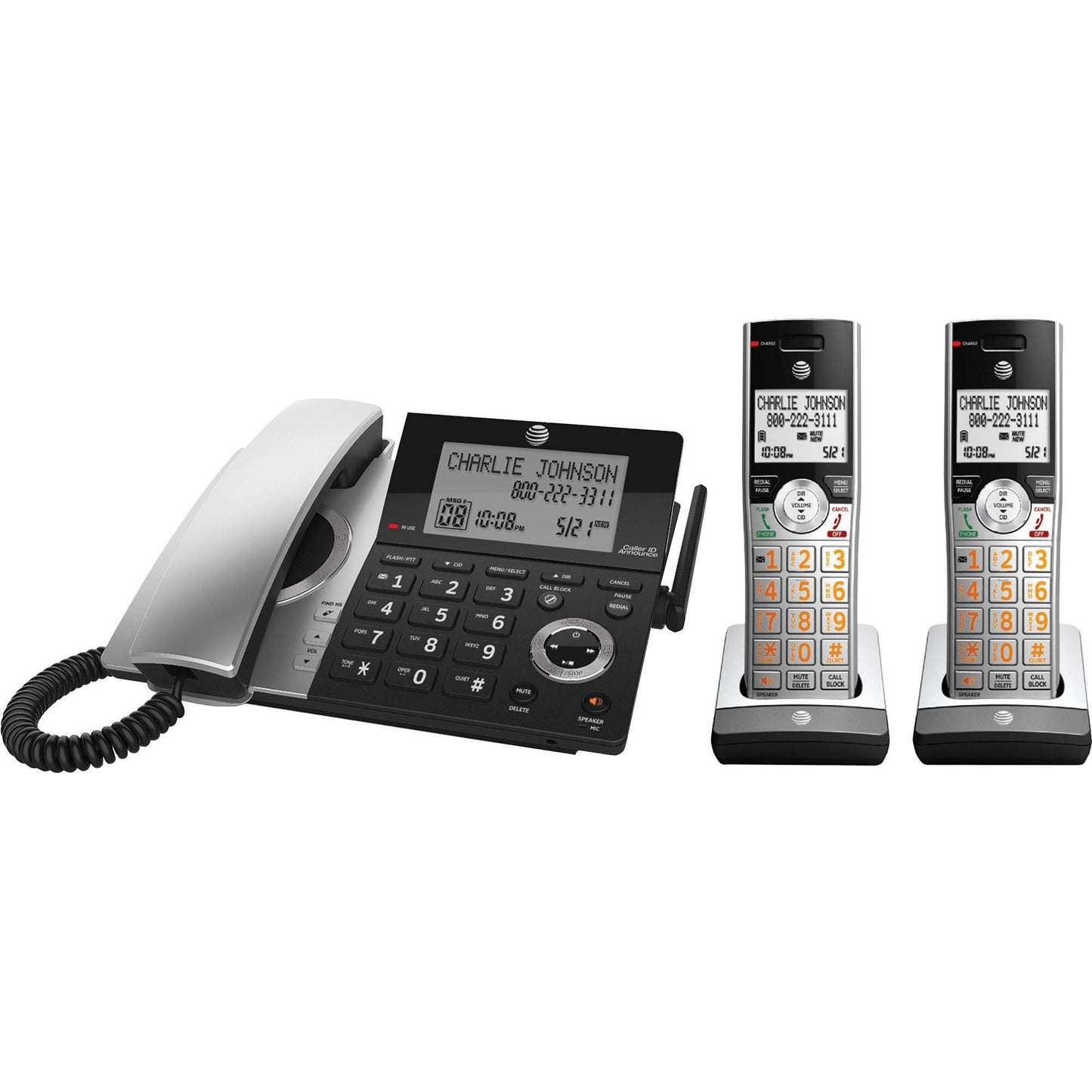 AT&T CL84207 DECT 6.0 Corded/Cordless Phone - Table Mount, Wall Mountable - Silver, Black
