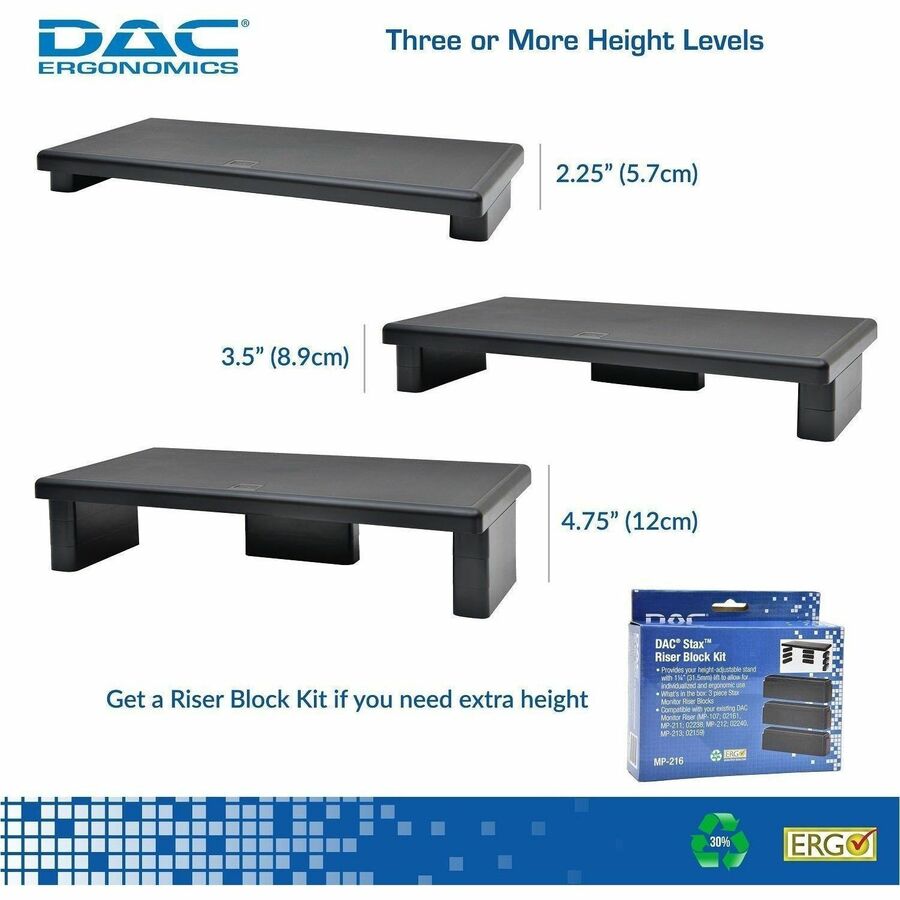 DAC® Stax MP-211 Height-Adjustable Ultra-Wide Monitor/Laptop Stand, Black - 02238