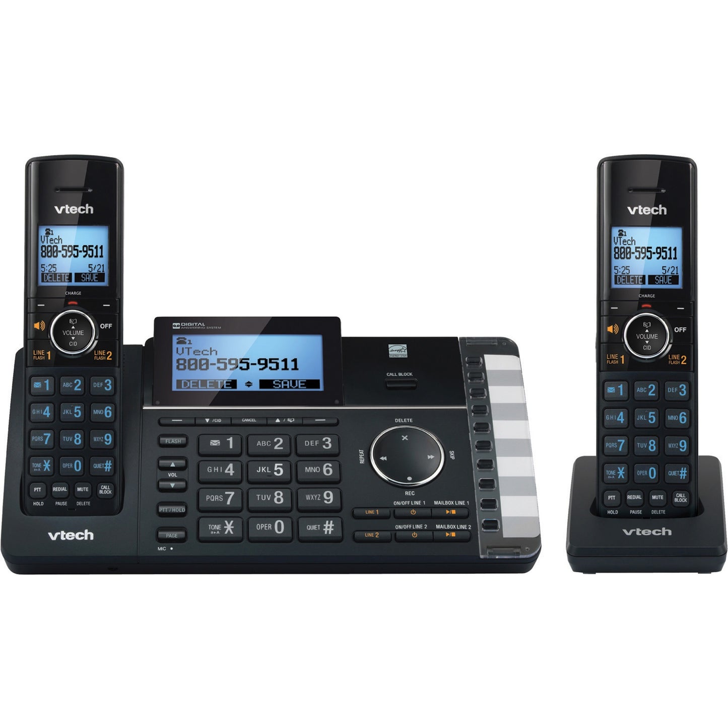 VTech DECT 6.0 Cordless Phone - Table Mount, Wall Mountable - Black