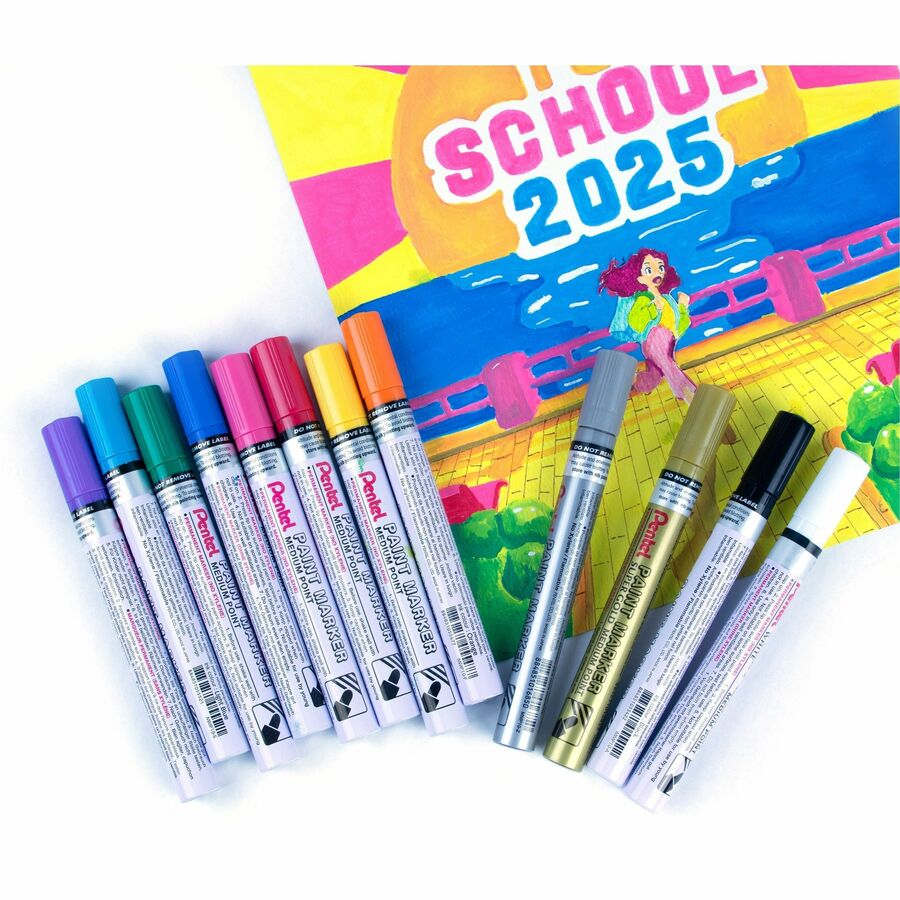 Pentel Paint Marker, Medium Point, Bullet Tip, Silver Ink - MMP10-Z