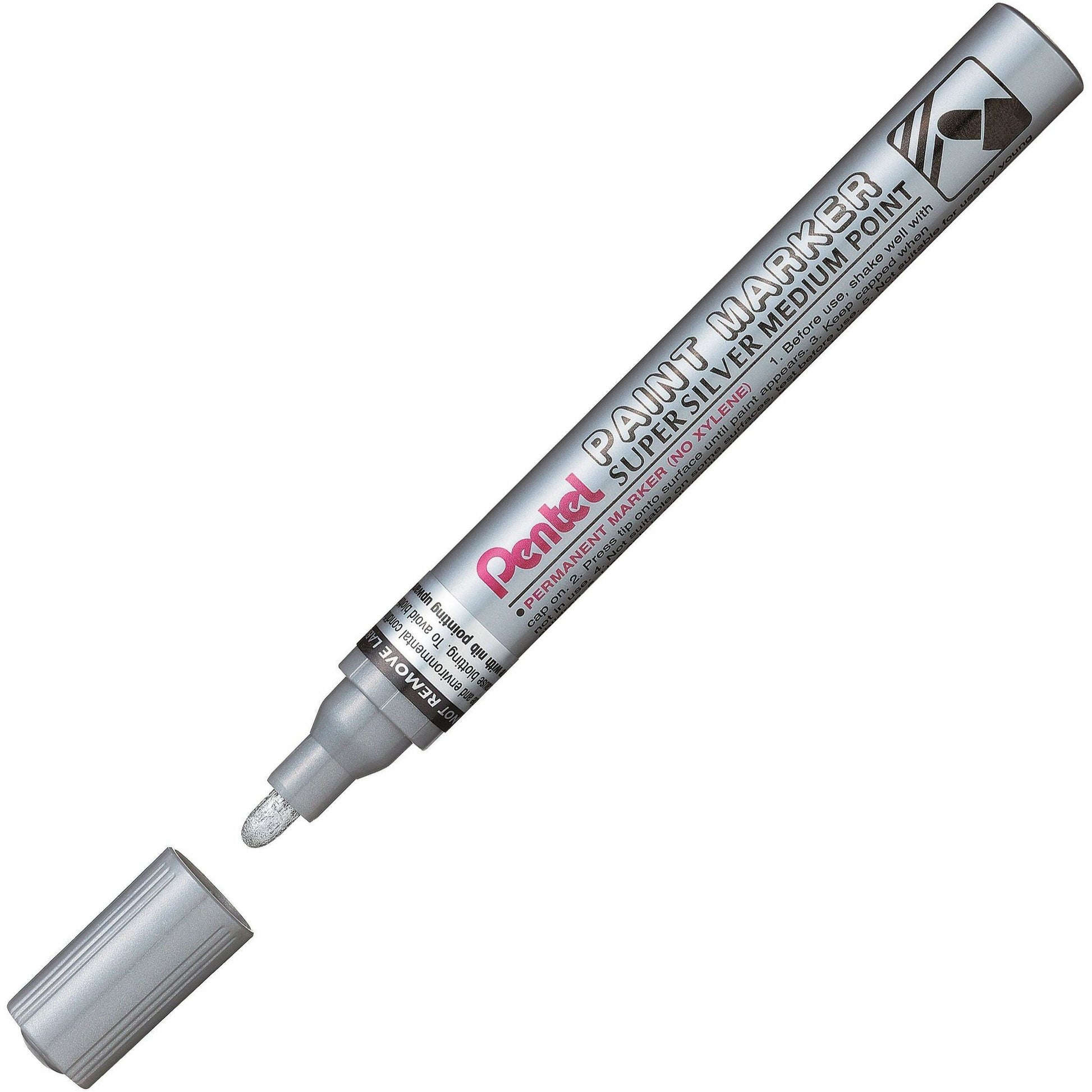 Pentel Paint Marker, Medium Point, Bullet Tip, Silver Ink