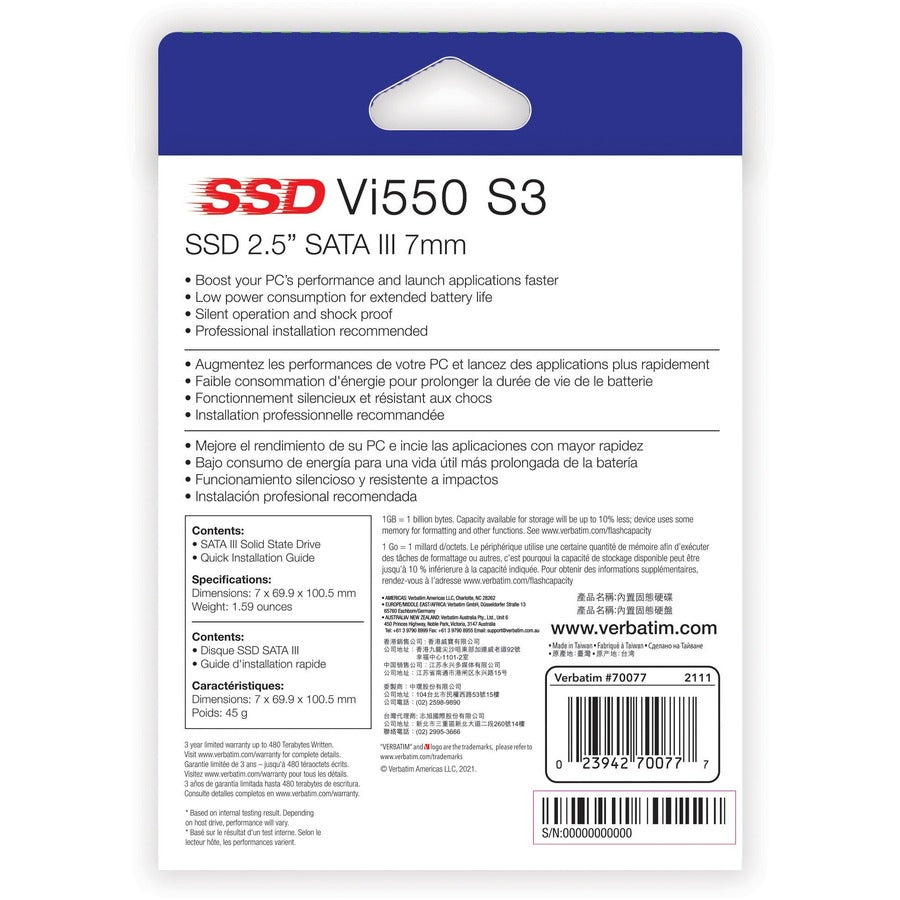 Verbatim Vi550 1 TB Solid State Drive - 2.5" Internal - SATA (SATA/600) - 70077