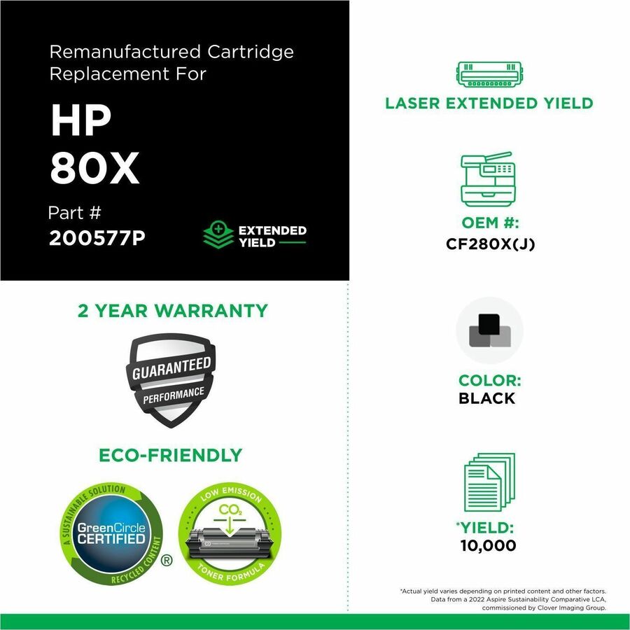 CIG Remanufactured Extended Yield Laser Toner Cartridge 80X (HP 80X, HP CF280X, HP CF280X(J)) - Black - 1 Each - 200577P