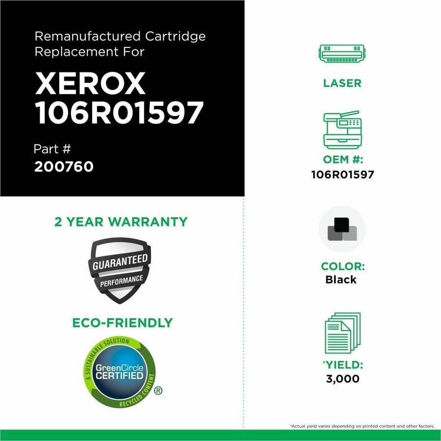 CIG Premium Remanufactured High Yield Laser Toner Cartridge - Single Pack 6500 (Xerox 106R01597, Xerox 106R01604, Xerox 106R1597) - Black - 1 Each - 200760