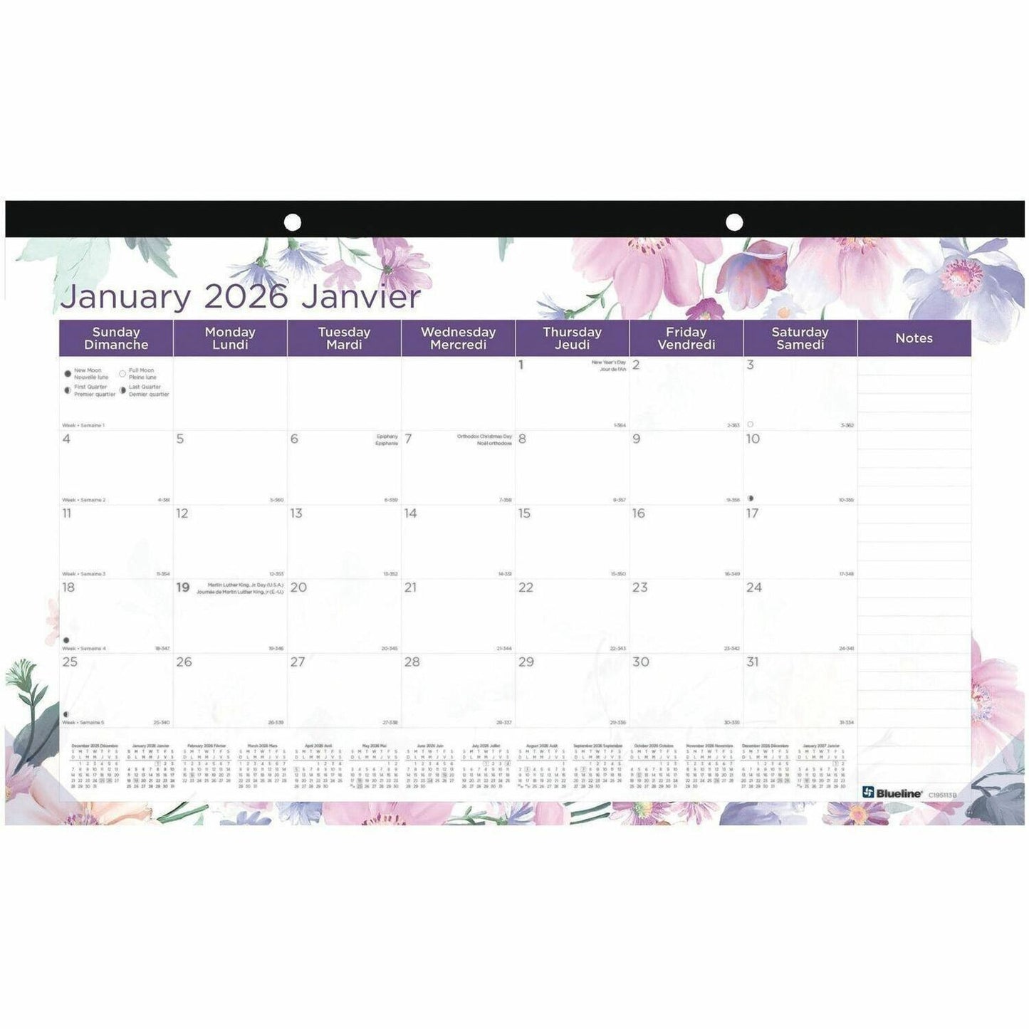 Blueline Passion Monthly Desk Pad Calendar, 17-3/4" x 10-7/8" , Bilingual