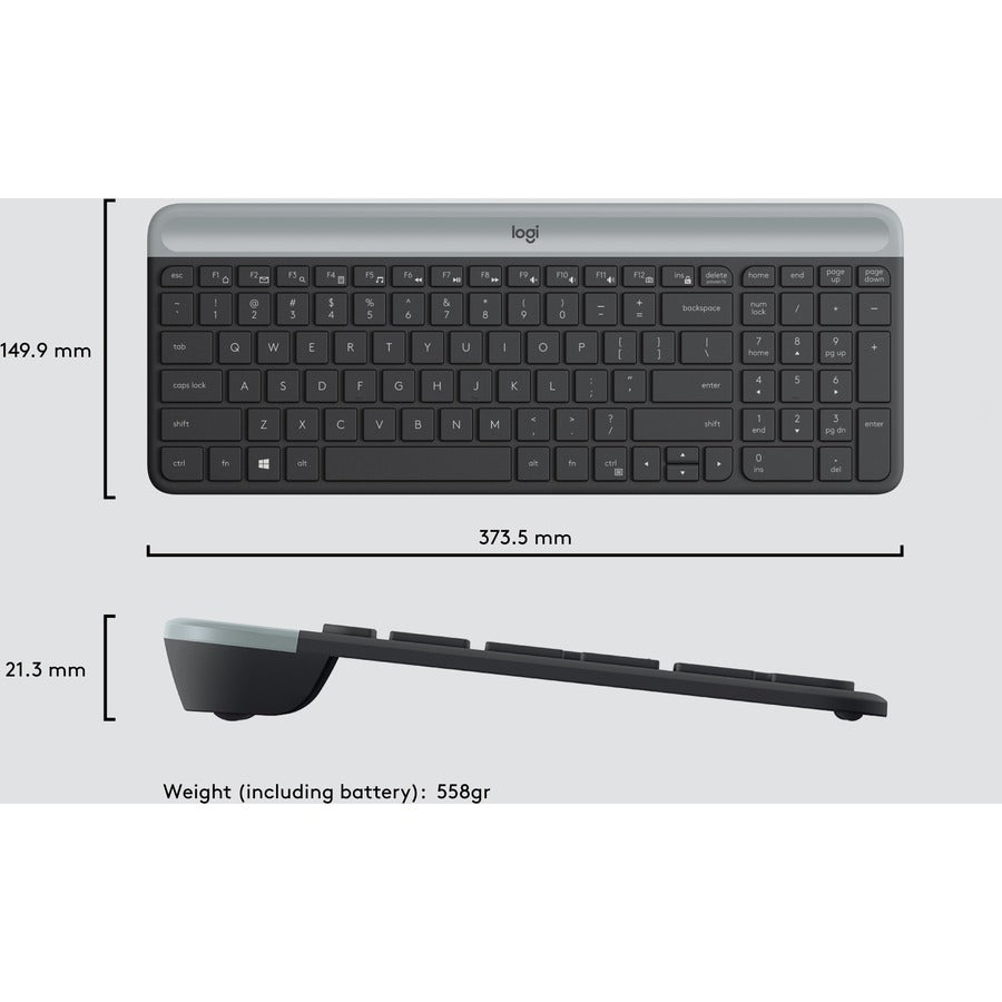 Logitech MK470 Slim Wireless Keyboard and Mouse Combo - Modern Compact Layout, Ultra Quiet - Graphite - 920-009437
