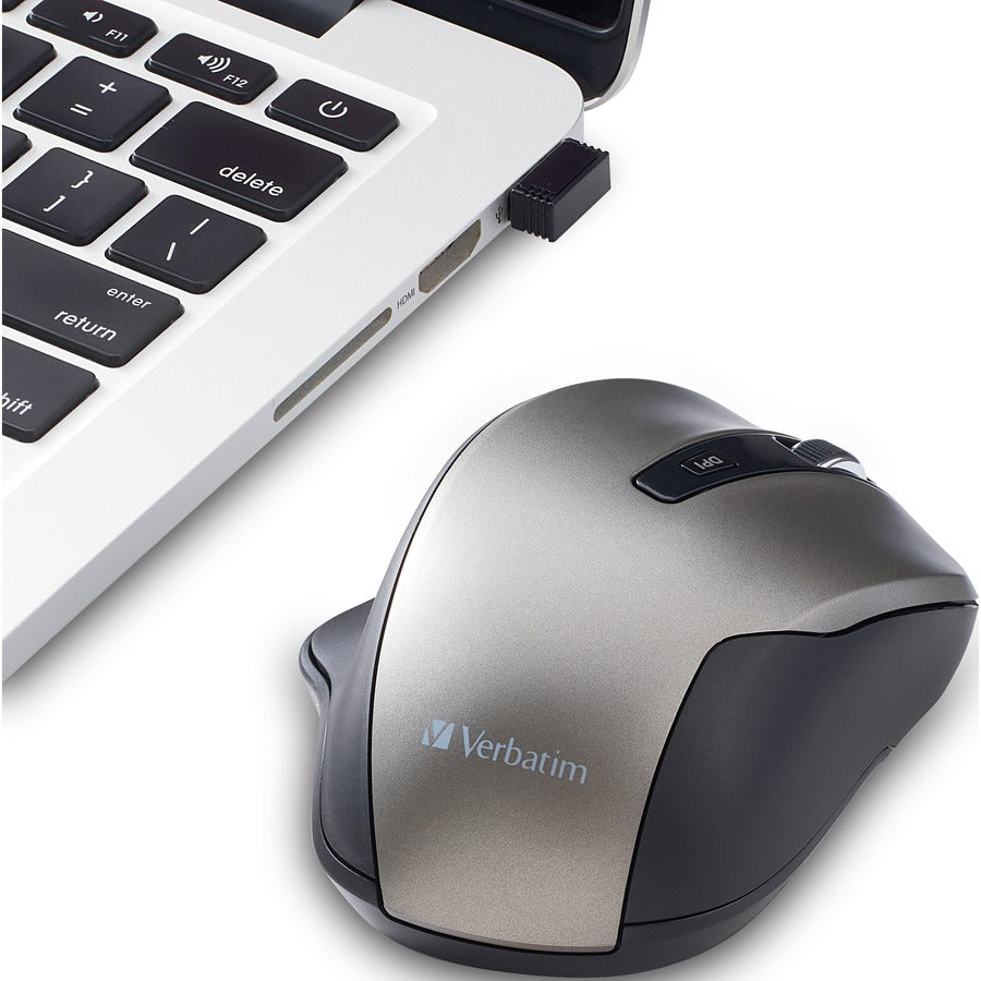 Verbatim Silent Ergonomic Wireless Blue LED Mouse - Graphite - 70242