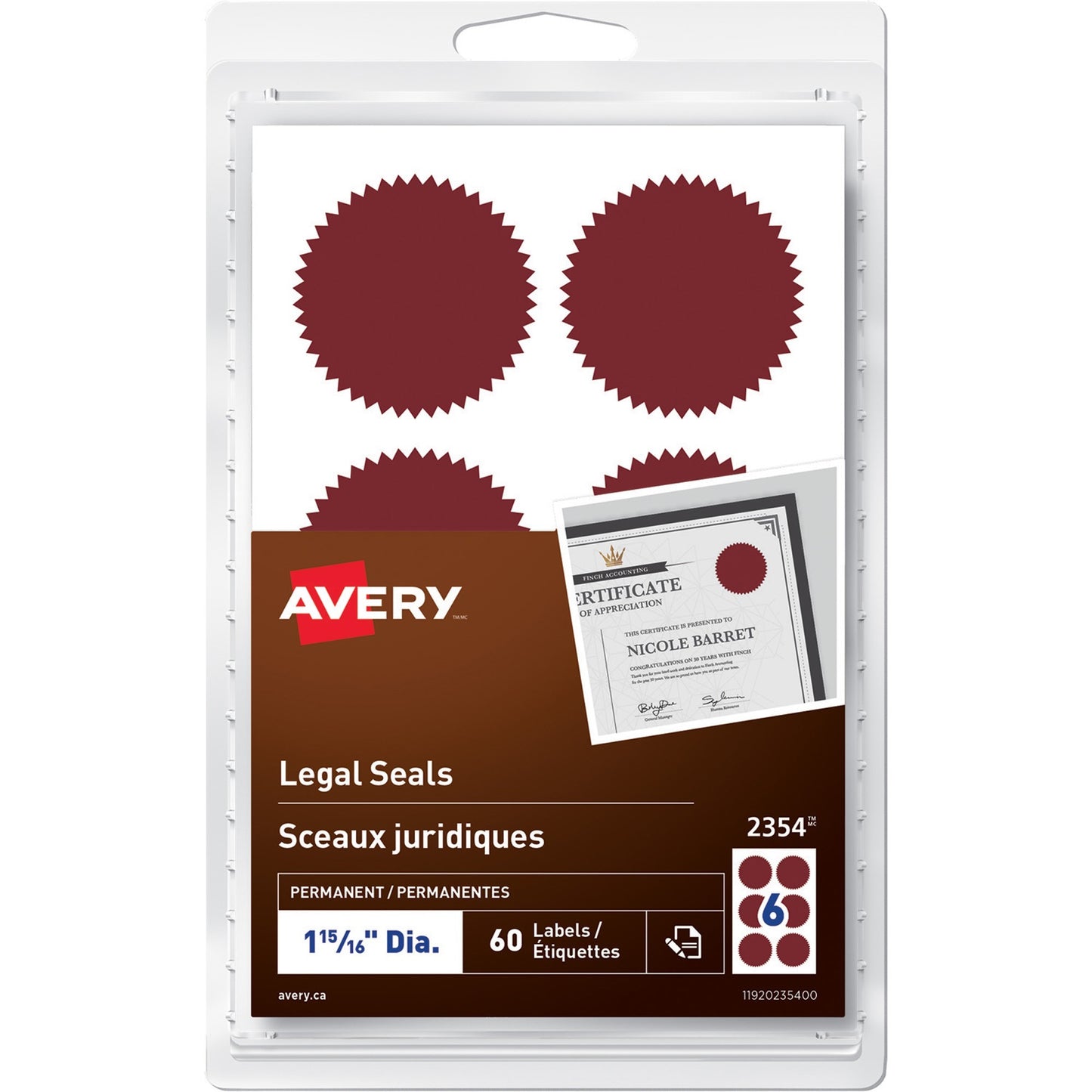 Avery® Legal SealsHandwrite, 1-15/16" Diameter, Red