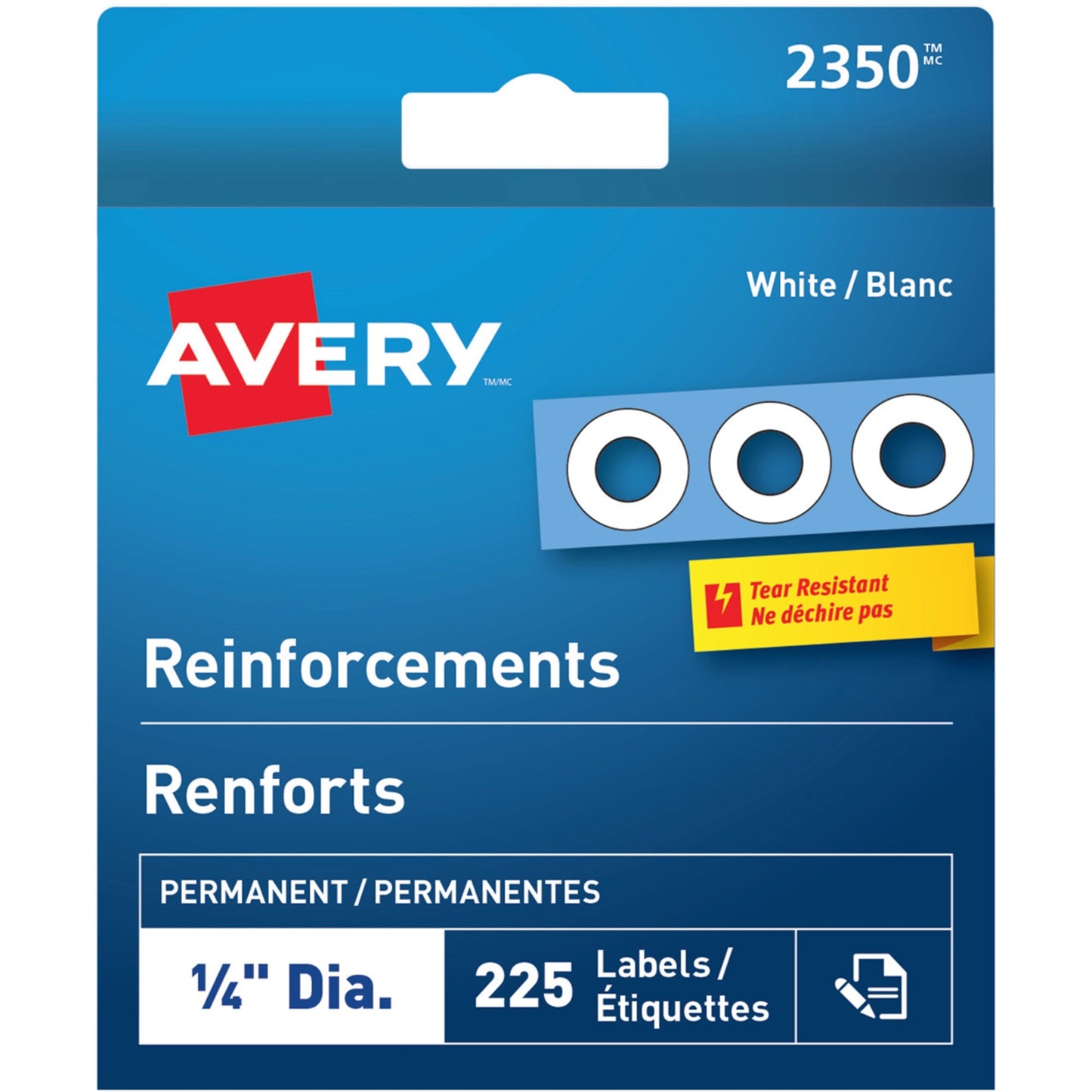 Avery® White Reinforcement Labels, 1/4" Diameter, 225/pk