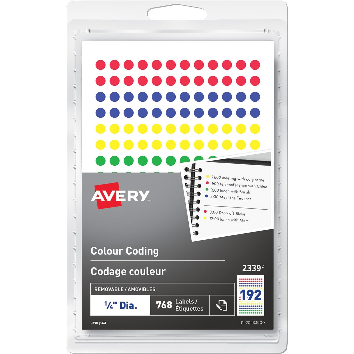 Avery® Removable Colour Coding LabelsHandwrite, 1/4" , Assorted Colours