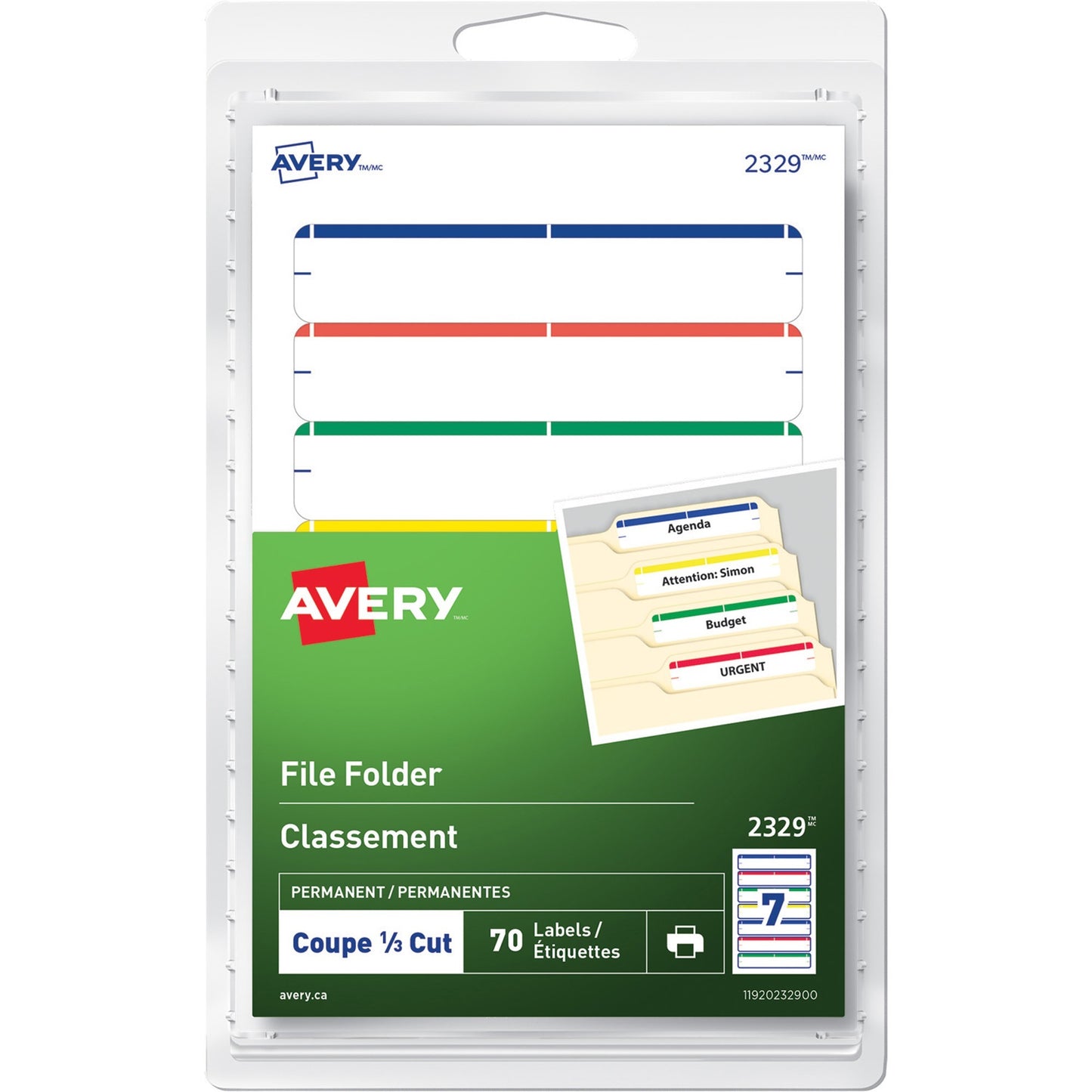 Avery® File Folder Labelsfor Laser and Inkjet Printers, 3-1/2" x 1/3" , Assorted