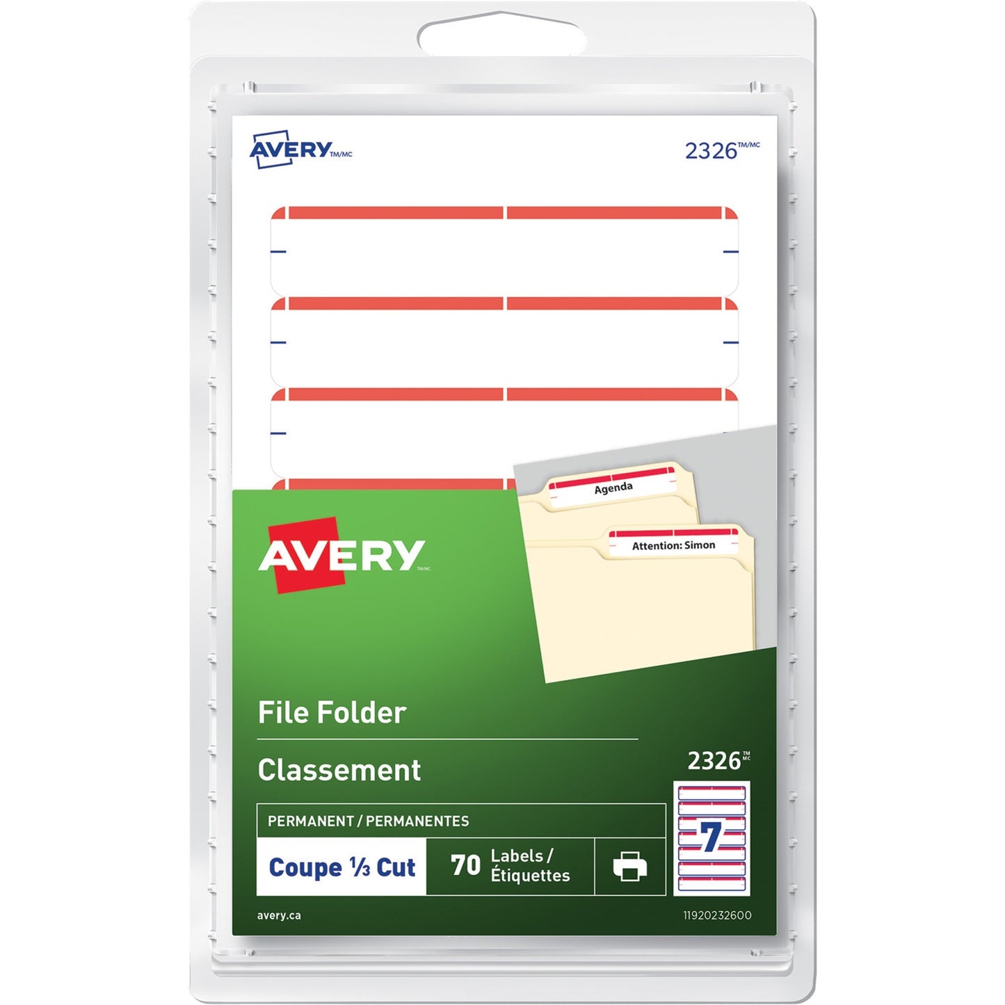 Avery® File Folder Labelsfor Laser and Inkjet Printers, 3-1/2" x 1/3" , Red