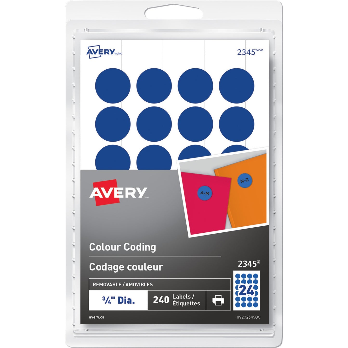 Avery® Removable Colour Coding Labelsfor Laser and Inkjet Printers, 3/4" , Blue