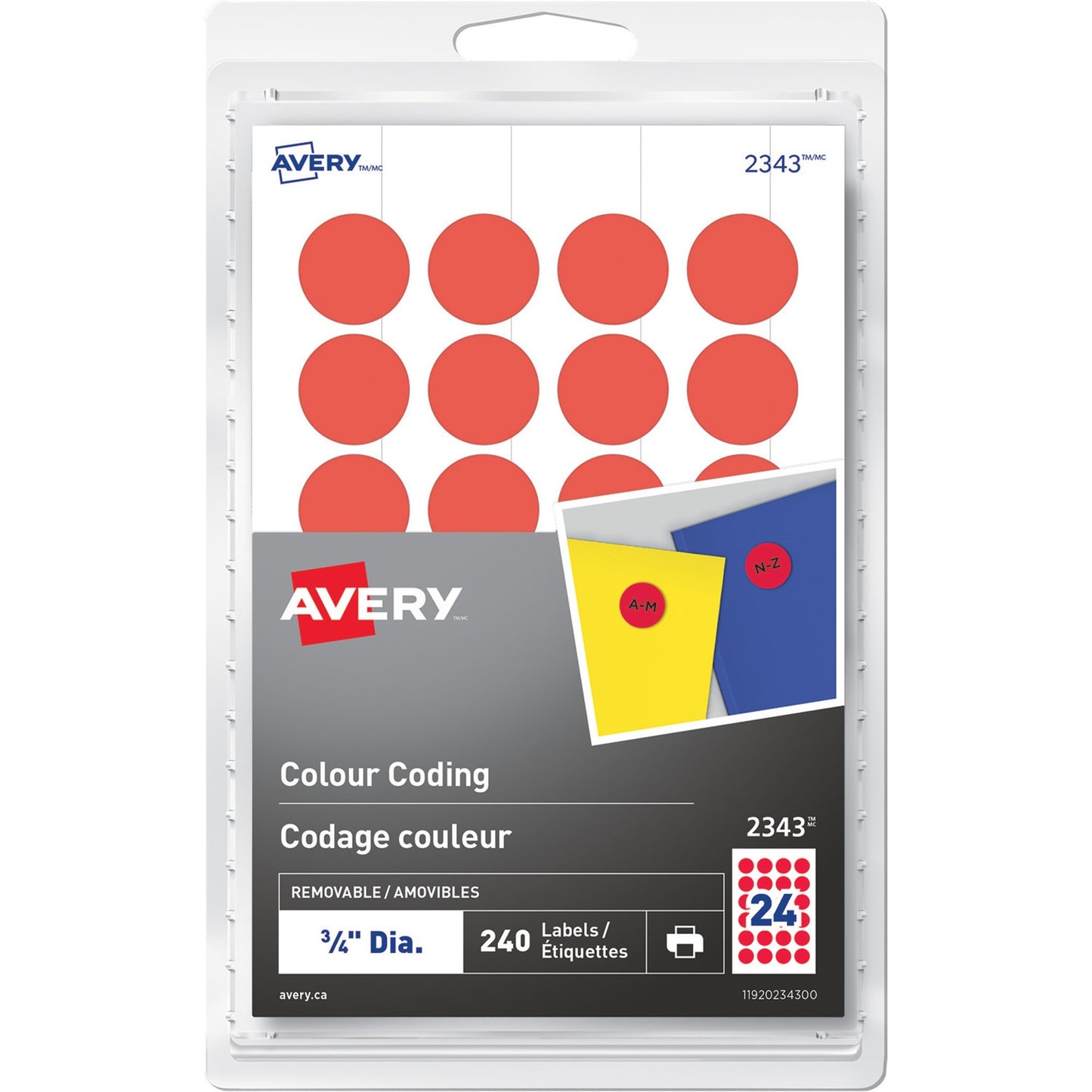 Avery® Removable Colour Coding Labelsfor Laser and Inkjet Printers, 3/4" , Red