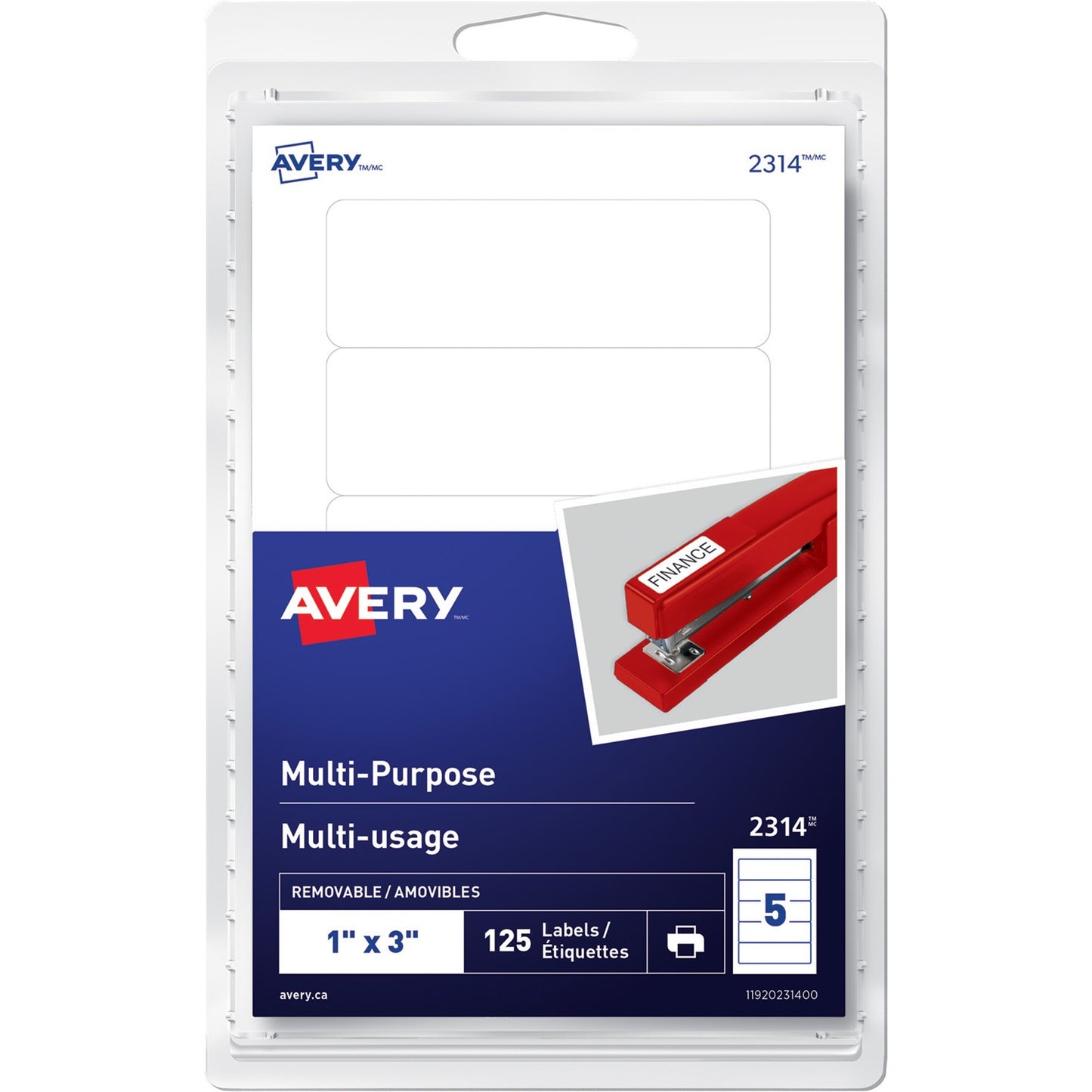 Avery® Multi-Purpose Removable Labelsfor Laser and Inkjet Printers, 1" x 3"