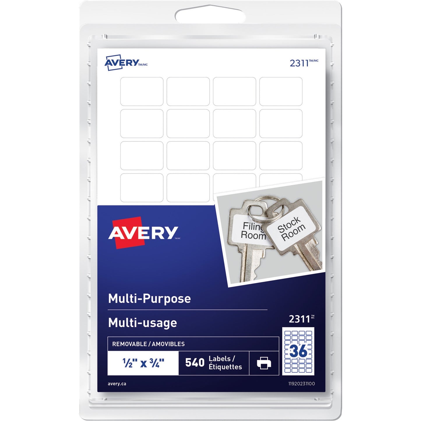 Avery® Multi-Purpose Removable Labelsfor Laser and Inkjet Printers, 1/2" x 3/4"