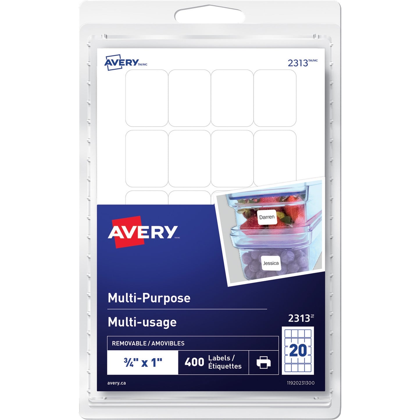 Avery® Multi-Purpose Removable Labelsfor Laser and Inkjet Printers, 3/4" x 1"