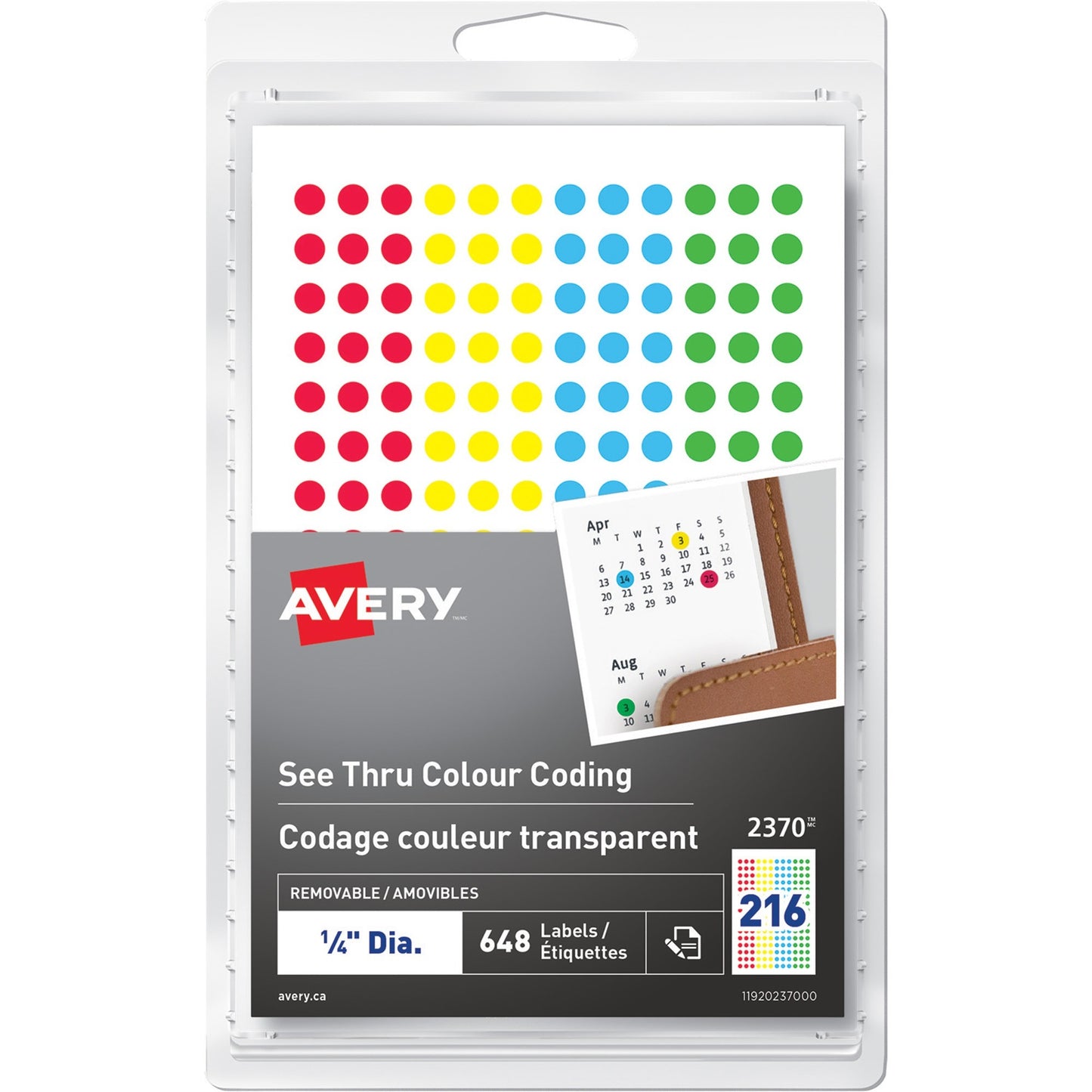 Avery® See Thru Removable Colour Coding LabelsHandwrite, 1/4"