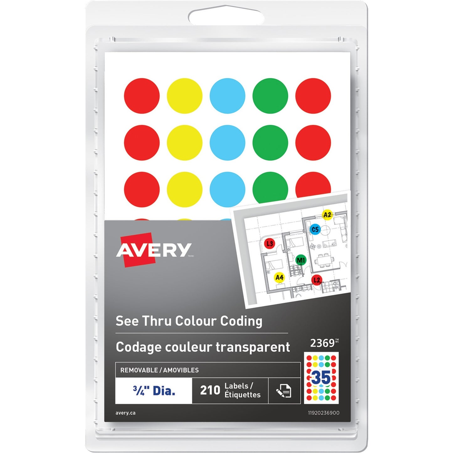 Avery® See Thru Removable Colour Coding LabelsHandwrite, 3/4"