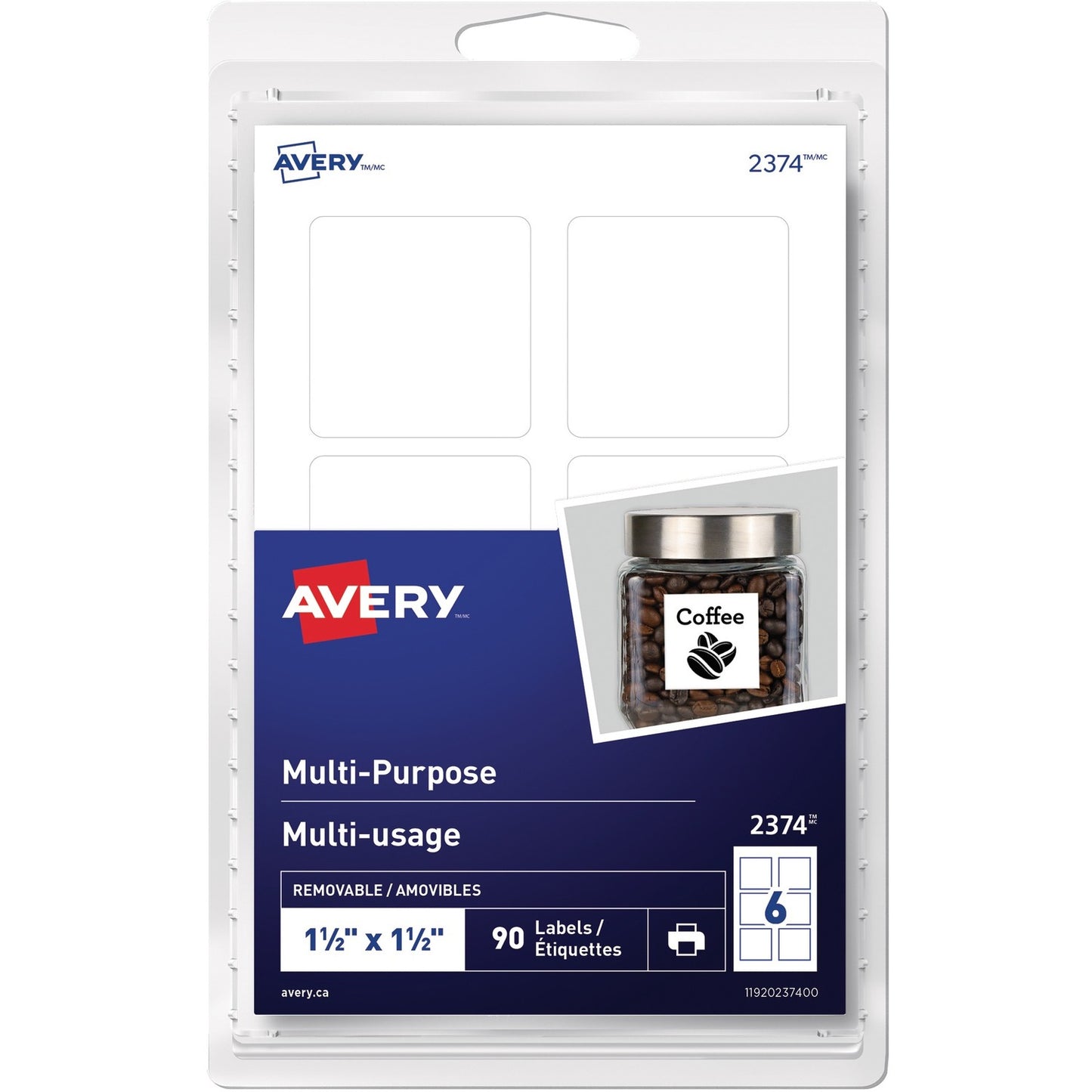 Avery® Multi-Purpose Removable Labelsfor Laser and Inkjet Printers, 1-1/2" x 1-1/2"