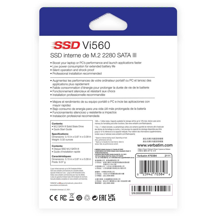 Verbatim Vi560 512 GB Solid State Drive - M.2 2280 Internal - SATA (SATA/600) - 70384