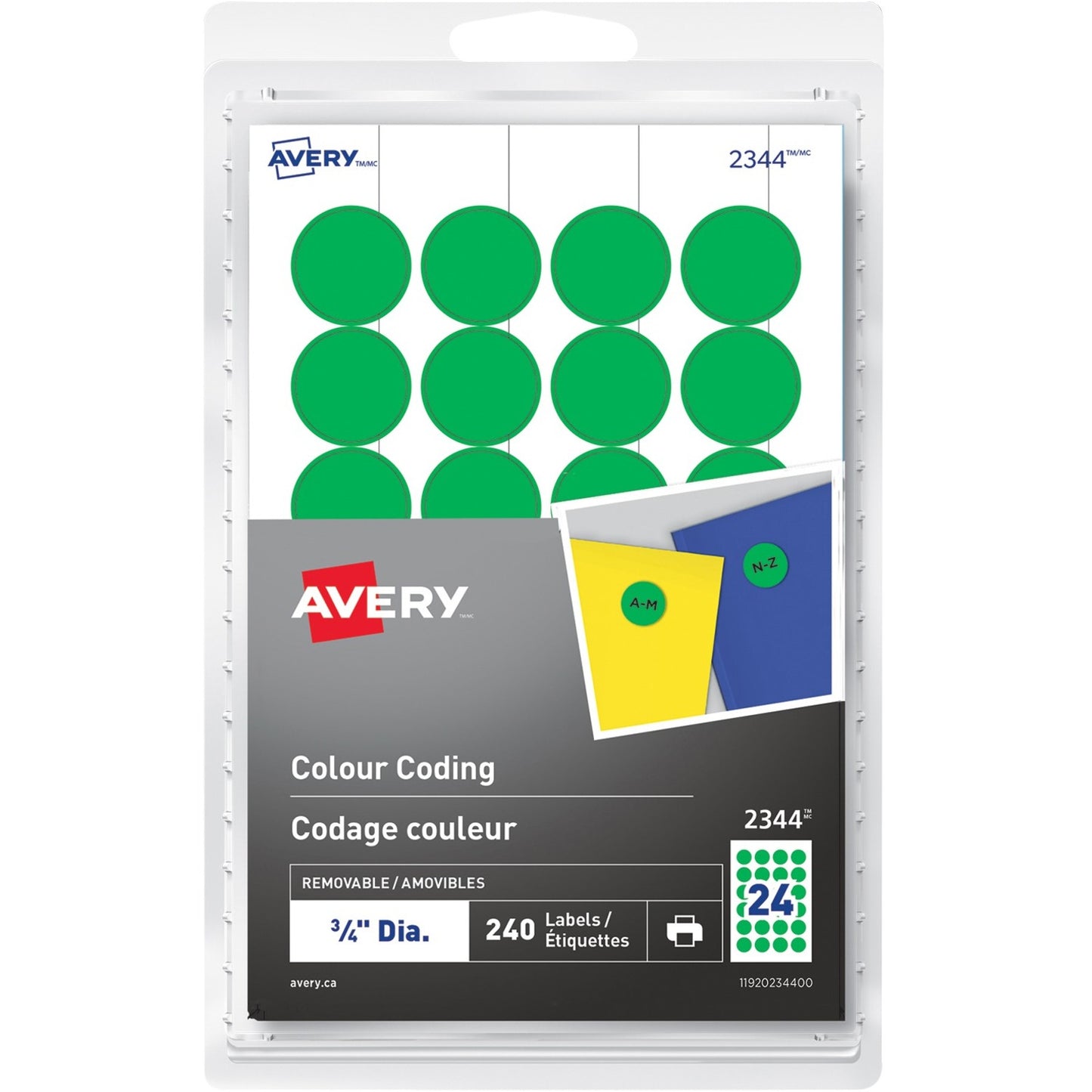 Avery® Removable Colour Coding Labelsfor Laser and Inkjet Printers, 3/4" , Green