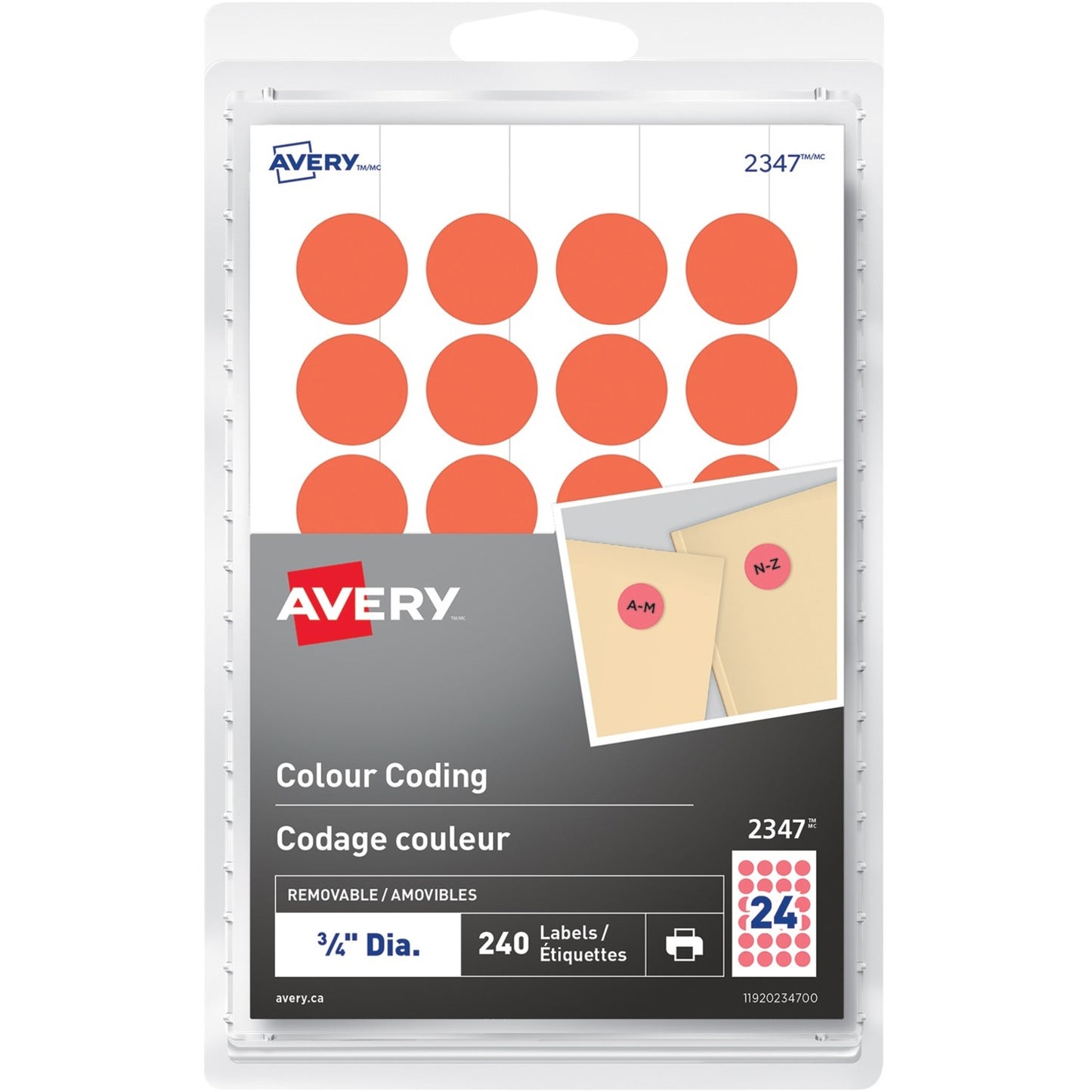 Avery® Removable Colour Coding Labelsfor Laser and Inkjet Printers, 3/4" , Red