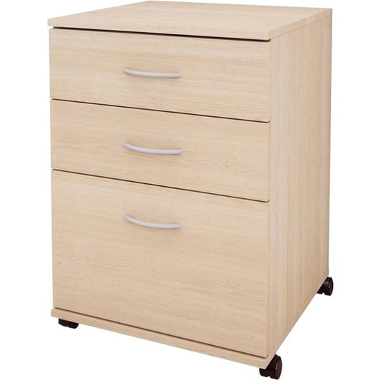 Nexera Essentials Mobile Filing Cabinet, 3-Drawer, Natural Maple