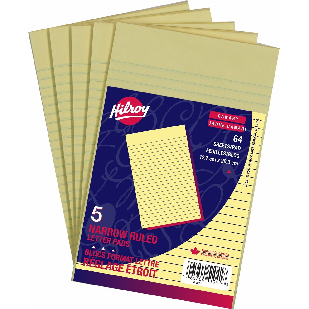 Hilroy Small Letter Pads, 5×8-Inch, Narrow Ruled, Canary, 64-Sheets Each, Pack of 5