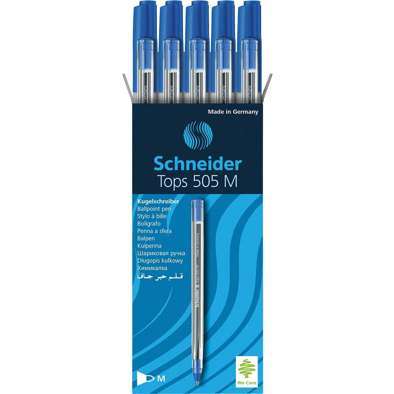 Schneider Tops 505 Ball Point Stick Pens Medium Blue 10/Box