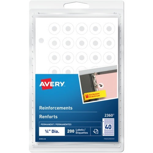 Avery® White Reinforcement Labels 1/4" Diameter, 200/pk