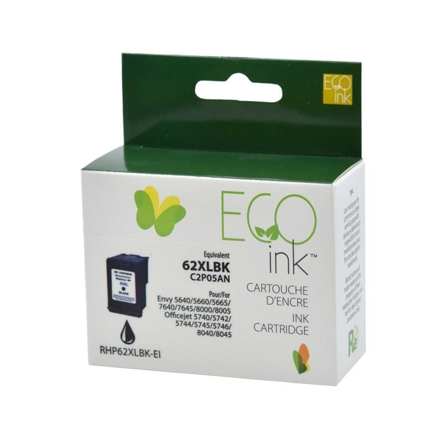 Eco Ink Ink Cartridge - Remanufactured for Hewlett Packard C2P05AN / 62XL - Black