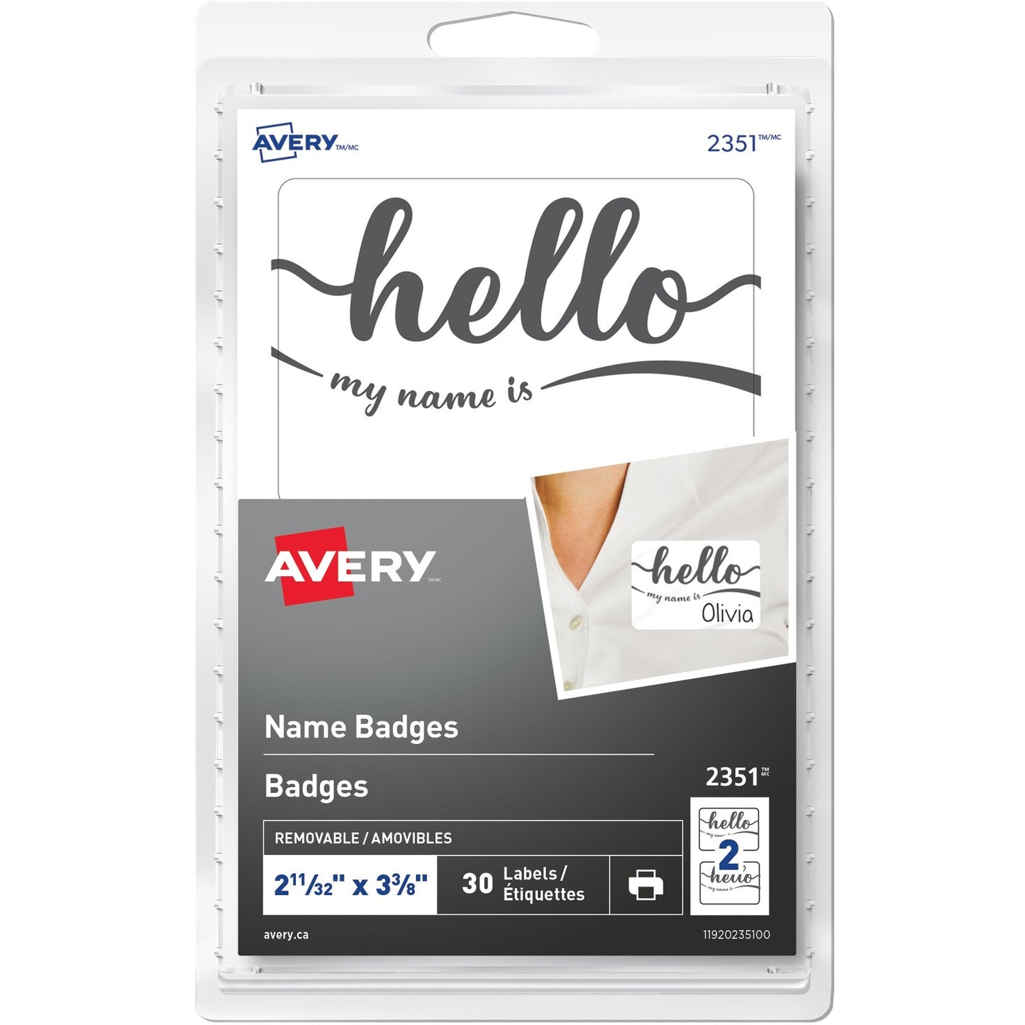 Avery® Self-Adhesive "hello my name is" - Removable Name Badge - English
