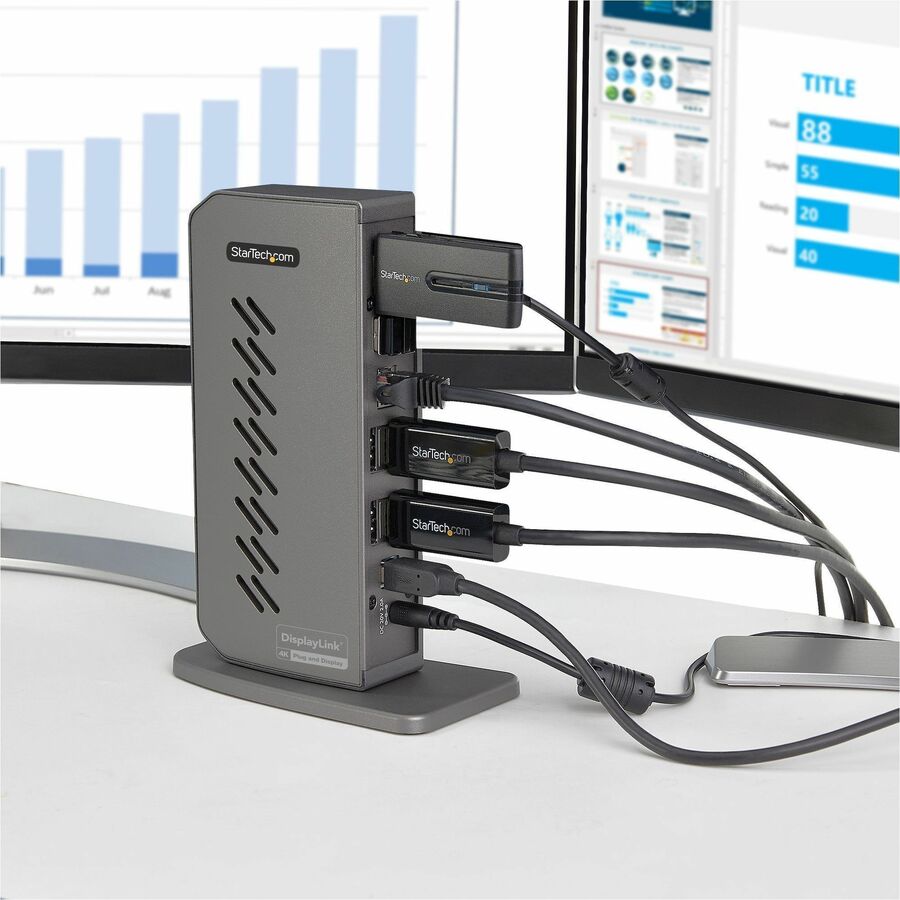 StarTech.com USB-C USB-A Dock - Hybrid Universal USB 3.0 Laptop Docking Station - Dual Monitor 4K 60Hz HDMI/DisplayPort - 6xUSB Type-A/GbE - DK30A2DHU