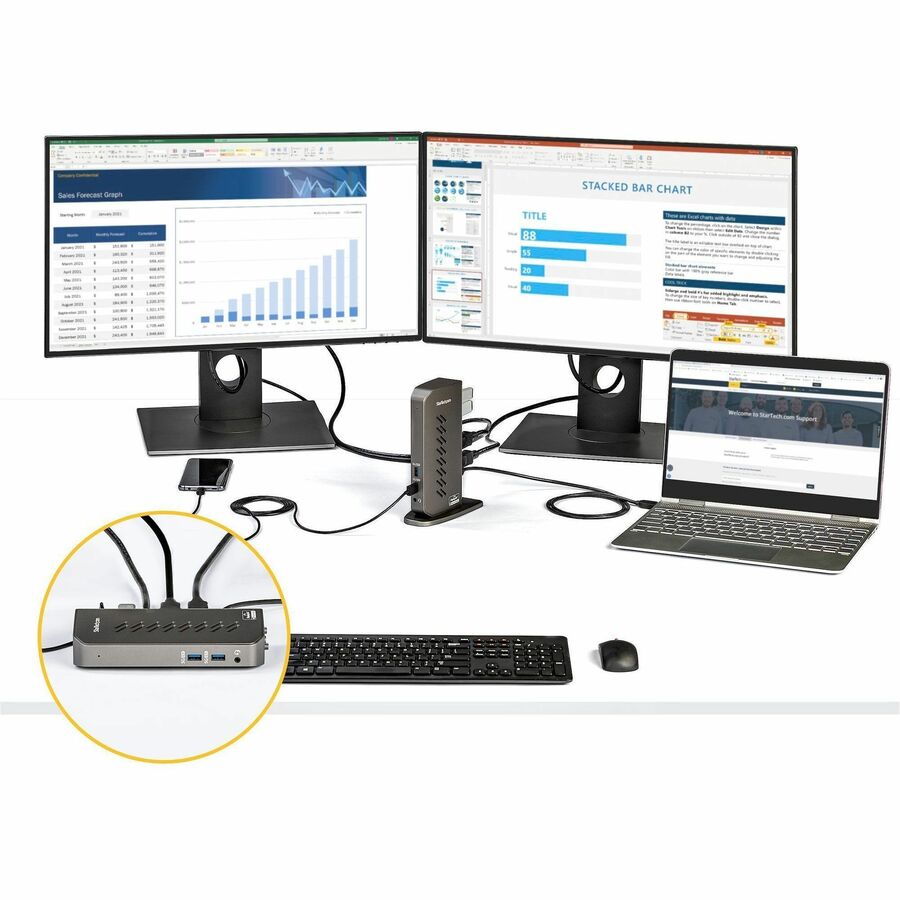 StarTech.com USB-C USB-A Dock - Hybrid Universal USB 3.0 Laptop Docking Station - Dual Monitor 4K 60Hz HDMI/DisplayPort - 6xUSB Type-A/GbE - DK30A2DHU