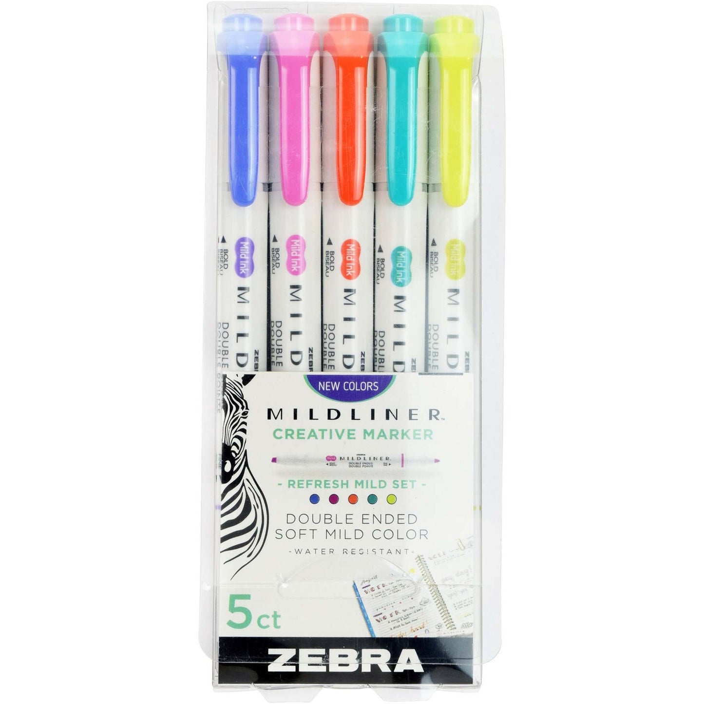 Zebra Pen Mildliner Double Ended Highlighter Assorted Refresh 5Pk