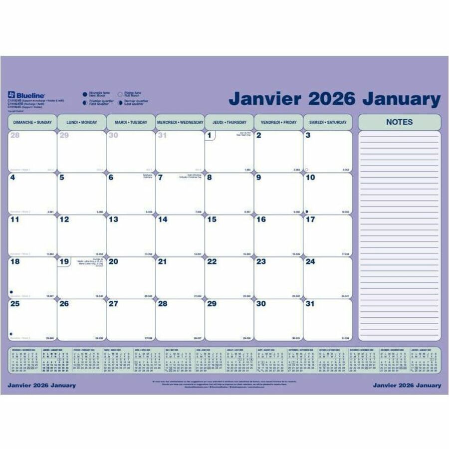 Blueline Monthly Desk Pad Calendar Refill, 23-1/2" x 18-1/4" , Bilingual