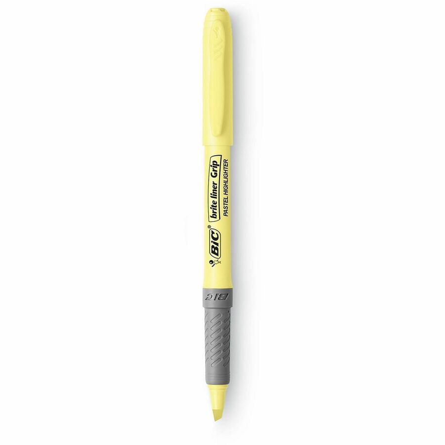 BIC Brite Liner Grip Highlighter, Chisel Tip (1.6 mm), Assorted Pastel Colours, For Broad Highlighting & Fine Underlining, 6-Count - GBLDP61-AST