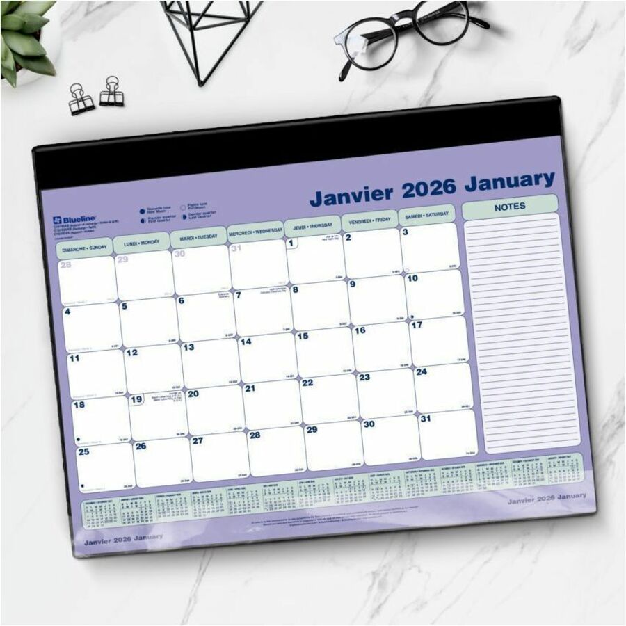 Blueline Refillable Monthly Desk Pad Calendar, 24-1/4" x 19-1/8" , Bilingual - C191924B