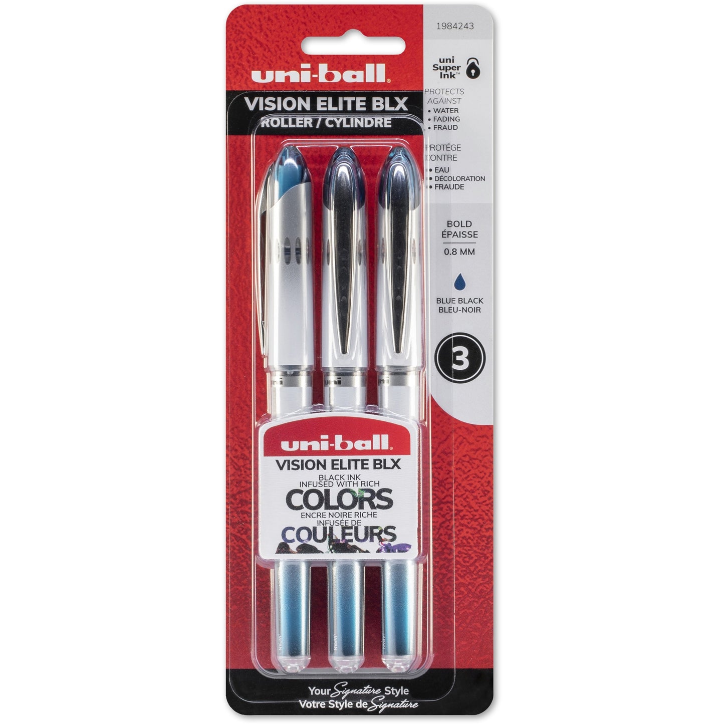 uniball™ Vision Elite™ Roller Pen 0.8 mm Blue/Black 3/pkg