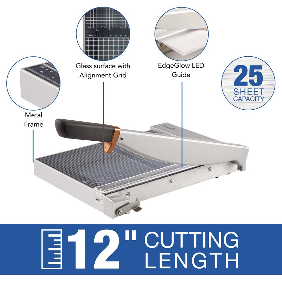 Swingline ClassicCut 1225G Guillotine Trimmer with EdgeGlow, Glass, 12" , 25 Sheets - G7010005