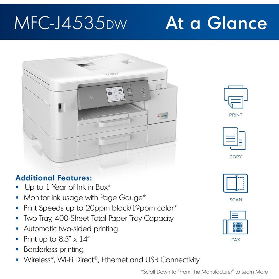 MFC-J4535DW INKvestment Tank All-in-One Multifunction Colour Inkjet Printer - MFCJ4535DW